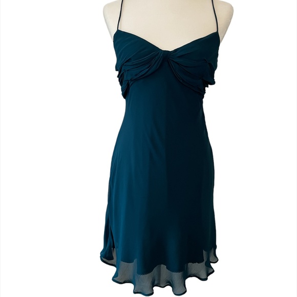 NWT Anthropologie Twist-Front Slip Mini Dress Strappy Teal Blue Size 10 - Picture 4 of 7